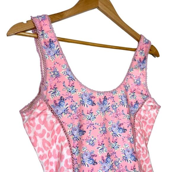 LoveShackFancy NEW Mikkel Floral One Piece Swimsuit in Pink White Blue Medium - Picture 6 of 12